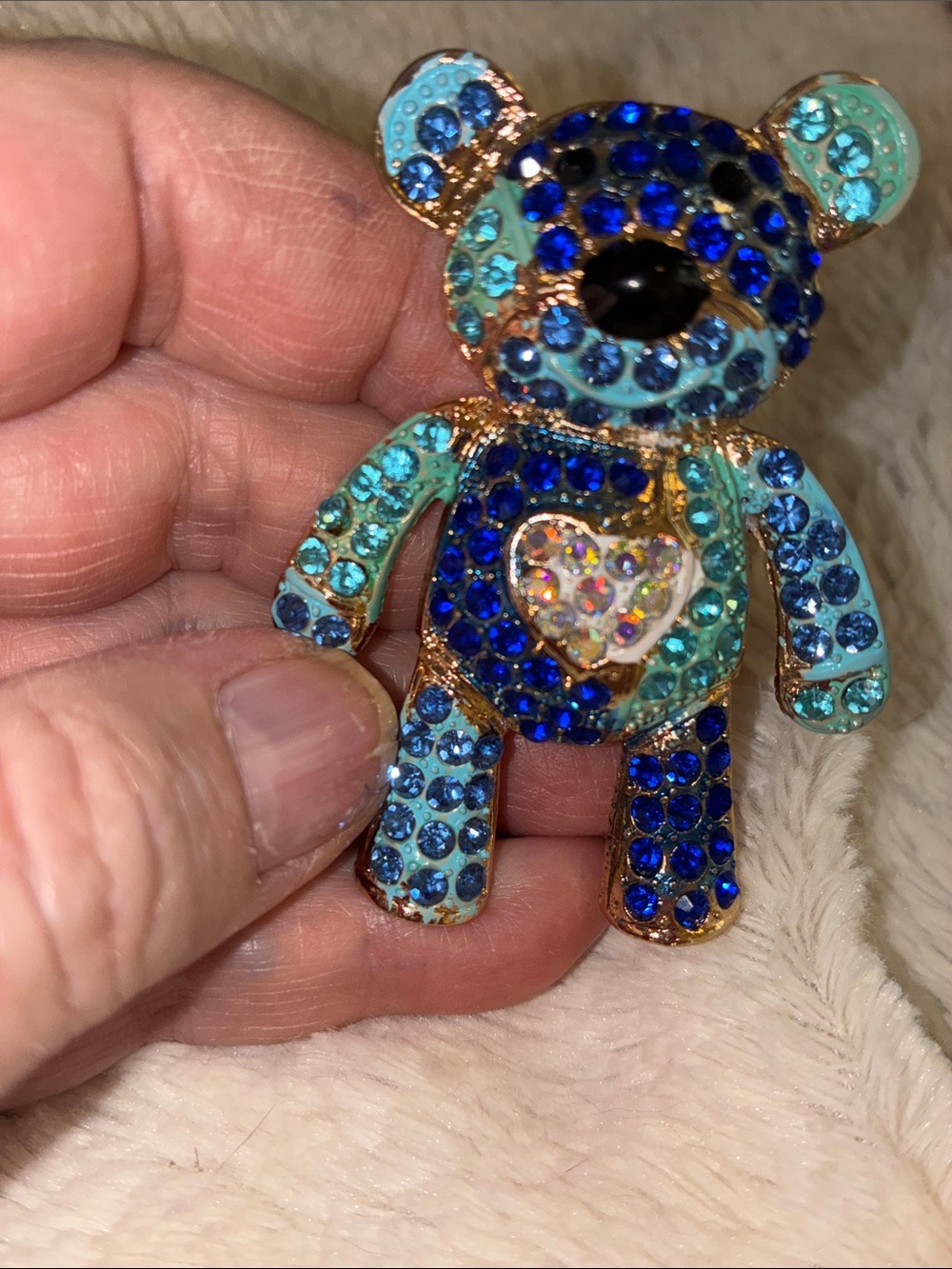 Blue Crystal Teddy Bear Pin - Accessories